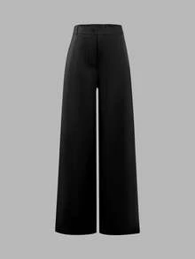 ANCHOSE Quần ống loe cạp cao thanh lịch có túi dành cho nữ, dáng rộng, màu đen, thích hợp cho đầu thu và xuân. - màu đen - Xem 2