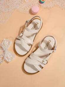 Children Fashion Outdoor Sandals Summer Square Toe Flat Shoes Strap Sandals New Style Girls Shoes Stylish Beach Slippers - Beige - View 6