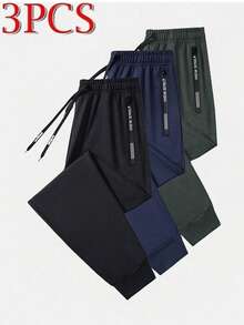 3pcs Men's Casual Drawstring Sweatpants, Lightweight, Elastic, Breathable, Simple Knit Joggers For Spring & Autumn - Multicolor - View 2