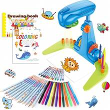 Hoarosall Proyector de dibujo para niños, kit de arte y manualidades, juguetes para niñas a partir de 3 años, suministros de dibujo, incluyendo lápices de colores, lápices de colores, libros para - Azul - Ver 6