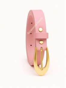 Women's Thin Belt With Gold Buckle Simple Casual PU Leather Buckle - Màu Hồng baby - Xem 3