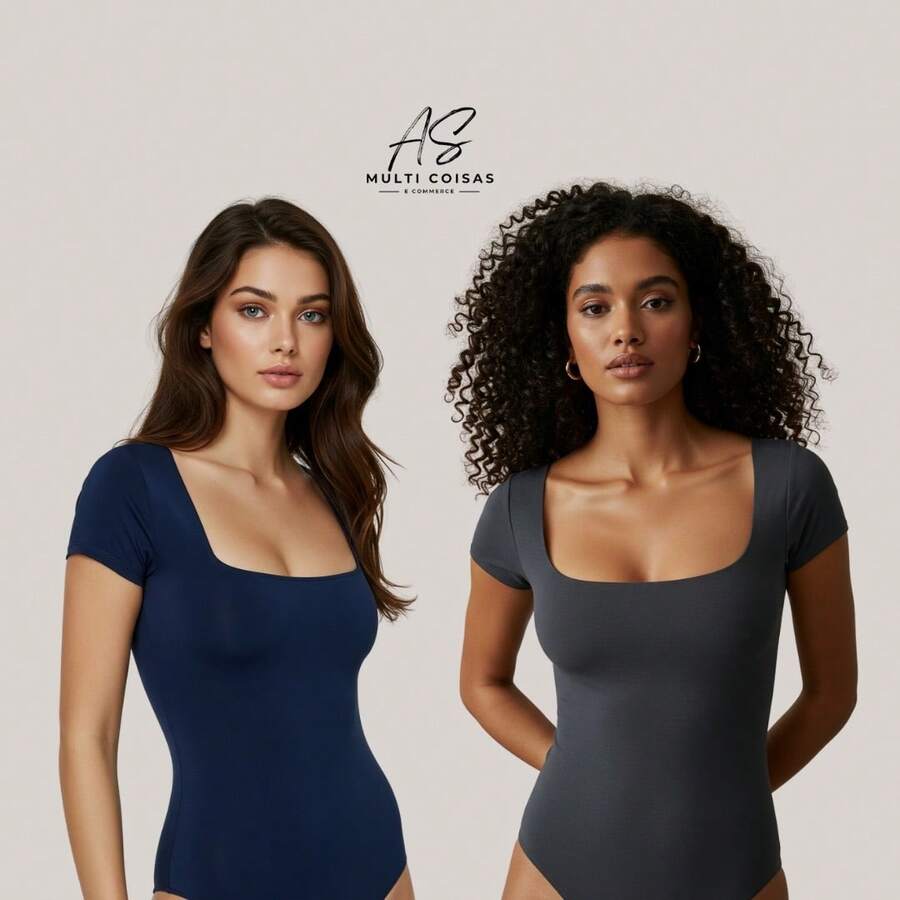 KIT WITH 2 SHORT SLEEVE BODYSUITS WITH ZIP AND DOUBLE LINING IN SUPLEX FABRIC - 藍/灰 - 查看 1