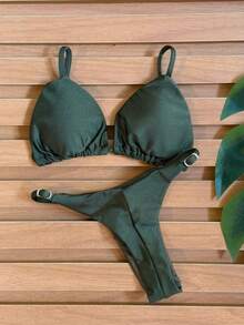 Kit 2 Bikini Thong Ribbon Bronze Curtain Beachwear Summer 2025 With Polyamide Cups Simple Elegant Casual