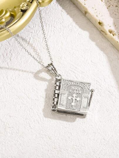 Vintage Hip Hop Open Bible Cross Pendant Necklace Prayer Necklace, The Best Gift