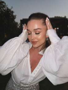 Women's Elegant Long Sleeve Collared Shirt, Button Front, Woven Fabric, Regular Length Top Spring - White - View 2