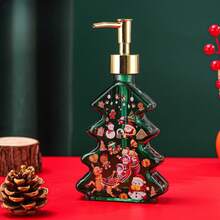1 Pc Christmas Hand Soap Bottle, Festive Glass Pump Dispenser With Golden And Green Lid - Holiday Santa Claus Reindeer Snowman Designs, Portable Travel Shampoo & Body Wash Container For Decorations - Multicolor - View 14
