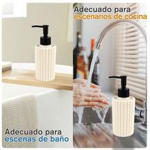 Dispensador Jabón Líquido Set, 1*300ml Dispensador + 2 Vaso para Cepillo de Dientes + Plato, Material de Plástico con Bomba Negra, Ideal para Cocina, Baño, Shampoo, Lotion, Blanco - Blanco - Ver 5