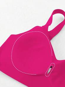 Affordable Plus Size Wire-Free Backless Seamless Bra, Adjustable Strap Thin Sports Bra - Hot Pink - View 7