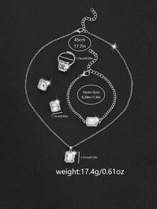 1 Set de reloj de mujer con cuarzo y diamantes, collar, aretes, pulsera y anillo, correa ajustable, esfera dorada vintage, perfecto para fiestas, vacaciones, cumpleaños y el mejor regalo para amigos - Plateado - Ver 2