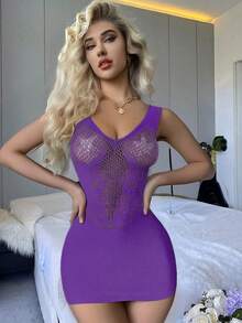 Ropa interior sexy, lencería sexy, falda de cadera con cobertura de bikini de malla jacquard transparente - Morado - Ver 2