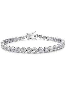 1pc Classic Tennis Style Copper Bracelet, Inlaid With Sparkling Cubic Zirconia, Suitable As Accessory, Jewelry Or Gift For Any Occasion, Unisex 6-7.5 Inches - Heart-shaped - View 1