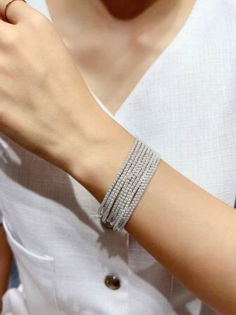 Set de 10 piezas Pulsera de tenis de moda multicapa, pulsera elástica de imitación de cuentas extremadamente fina de 2 mm, adecuada para que las mujeres y las niñas la usen a diario, en fiestas, regalos de joyería para festivales, y joyería de mano para novias, esposas y madres