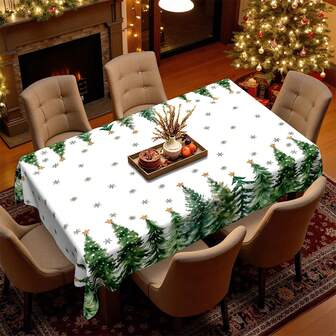 1 pieza Mantel reutilizable y lavable con elementos de árbol de Navidad, muñeco de nieve y bolas de Navidad, adecuado para interiores, campamentos al aire libre, picnics, fiestas de Navidad y decoración del hogar