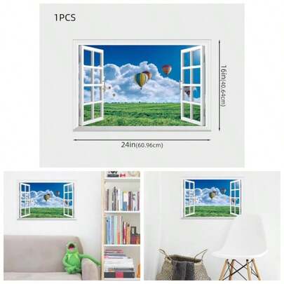 Window Wall Decal - Trees In Lake Faux Window Wall Mural Wall Decor, Peel And Stick Wall Sticker, 24x16