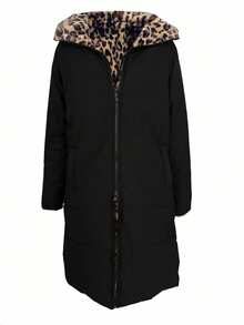 Women's Reversible Thick Long Sleeve Mid-Length Casual Fleece Jacket, Suitable For Autumn/Winter Black - Black - View 4