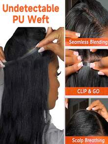 Yaki Straight Seamless Clip Ins 7pcs Per Set Seamless PU Clip In Hair Extensions Real Human Hair Invisible PU Skin Weft Light Yaki Clip Ins 100% Unprocessed Human Hair Extensions