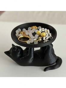 3D Printed Cute Cat Jewelry Tray, Playful And Adorable Cat Design, Novel For Jewelry, Watches, Skincare Products Storage, Desktop Organizer Tray, Birthday Gift, Holiday Decor