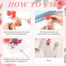 222 Pcs Dried Flower Bookmark Making Kit Include Pressed Flower Colorful Tassels Ribbons And Transparent Bookmark Laminating Pouches 2x 6 Inch Classic Color - 粉色 - 查看 4