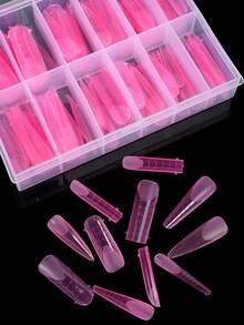 96PCS Pink Matte Dual Nail Forms Kit Full Cover Nail Mold Tips Acrylic Nail Extension Tools 4 Styles 12 Sizes Scale For Poly Nail Gel Salon Nails Design - Pink - View 2