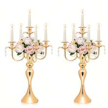 1pc Gold Candle Holder, 5-Arm Tabletop Candelabra, Suitable For Wedding Centerpiece Decor, Christmas Holiday Events, Party Decoration - Metal Structure - Gold - View 2