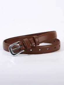 1 pieza/2 piezas Cinturón sólido casual y versátil con hebilla plateada para mujer, adecuado para el uso diario - Hebilla plateada multicolor - Ver 12