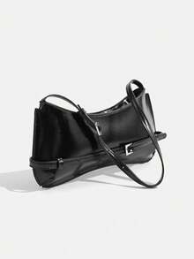 Bolsa Transversal Preta Minimalista, Bolsa Pequena Versátil Feminina, Bolsa de Ombro e Axila Y2K, Essencial para Ir e Vir e Uso Diário