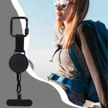 Retractable Anti-Theft Phone Holder Smartphone Safety Lanyard Stra With Carabiner Anti-Drop Harness For Hiking Cycling Climbing - Black - View 2