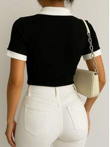 Women's Polo Work T-Shirt, Short Sleeve, Cotton - Bộ đồ hai màu 2 áo polo 1 đen 1 trắng - Xem 3