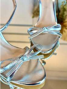 Angela Galvão Women's Sandals With 11cm Bow - Metallic Silver - View 8