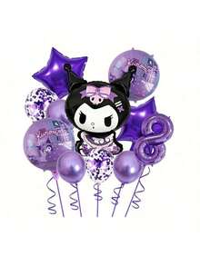 مجموعة إعداد المشهد مع بالونات مطبوعة بنجمة خماسية الأضلاع وشخصية كورومي من سانريو لحفلة عيد الميلاد المثالية والمفاجئة