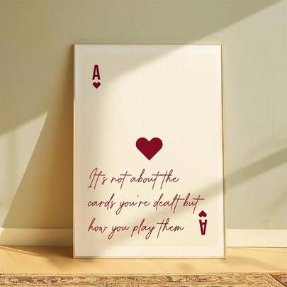 1 Stück/Set Retro Wandkunstdruck mit Spielkarten, rote Wandkunst, Kartenplakat, Apartment Ästhetik, Affirmations-Poster, inspirierender Zitat-Muster, Geschenk für Kartenliebhaber, Wohndekoration Wohnzimmer, Wanddekoration, ohne Rahmen