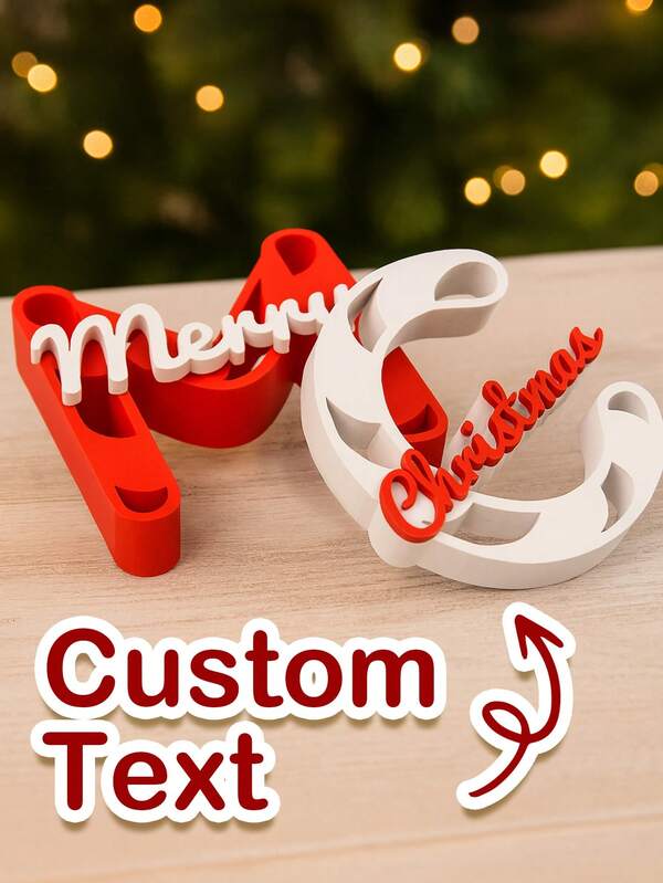 1pc Personalized Custom Name Christmas Ornament, 3D Printed Candy Cane Letter Sign, Merry Christmas Winter Decor, Custom Text Holiday Gift, Red And White Desk Decoration, Home Winter Decoration Supplies