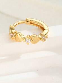 1 Pair Minimalist Heart-Shaped Earrings, Inlaid With White Zirconia, Suitable For Girls, Family And Friends To Wear On Occasions Such As Parties, Festivals, And Birthdays, A Exquisite Jewelry Accessory. - Yellow Gold - View 4