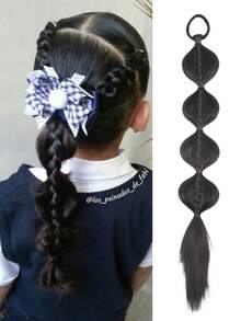 Synthetic Braided Ponytails Hair Extensions For Kids With Elastic Hair Band Hairpieces Natural Black/ Brown Fake Hair1pcs