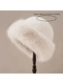 Women's Fashion Knitted Velvet Bucket Hat With Faux Fur - Elastic Warm Thick Mongolian Hat, Sun Protection, 75% Velvet 25% Cotton, Winter