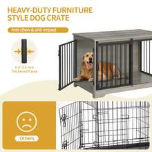HaluPeit 39.4" Heavy Duty Dog Crate Furniture With Barn Door, Wood Indoor Dog Crate Kennel For Small/Medium/Large Dogs, End Side Table, TV Stand, Rustic Brown,Black,Greige - 淺象牙色 - 查看 5