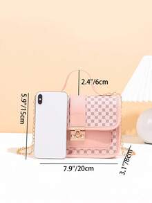 1pc Girls' Vintage Print Handbag, Cute Metal Chain Crossbody Bag, Casual Date Phone Pouch, Ideal Gift - Pink - View 2