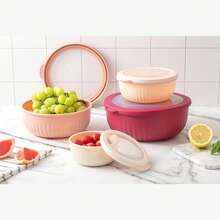 带盖备料碗 - 宽而深的嵌套式塑料小搅拌碗套装，带盖，8 件套