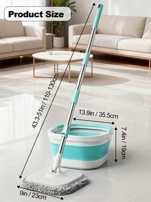 Flat Floor Mop And Bucket Set, Foldable Spin Mop For Floor Cleaning & Square-Head Collapsible Bucket, Bathroom Cleaning Mop, Spin Mop With Adjustable Handle - Wet And Dry Use, Ideal For Hardwood, Tile, And Marble Floors, Household Essentials, Blue, Green - 綠色 - 查看 7
