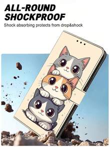 GLANDOTU PU皮革钱包式手机壳，可爱猫咪压纹图案，磁吸式闭合，支架功能，卡槽设计，适用于三星Galaxy、苹果、红米等设备。 - 彩色 - 查看 5