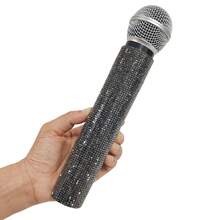 1pc Simulation Rhinestone Microphone Props, Home Bar Brilliant Mic Props Decorative Ornaments Party Favor, Speaking Practice Props