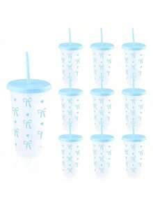 1个/5个/10个装 24盎司粉色和蓝色蝴蝶结塑料杯，带盖和吸管，可重复使用，可爱透明塑料杯，适合生日、婚礼和派对用品，带粉色丝带的可重复使用塑料杯，夏季饮料杯，适合生日、婚礼和派对用品，非常适合派对、饮用、咖啡，也适合母亲节、婚礼、生日、单身派对或作为礼物。 - 彩色 - 查看 13