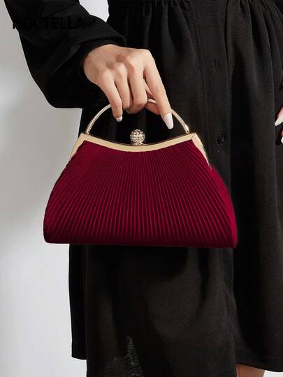 Noctella 1 精致褶皱条纹涤纶材质女士手提包，磁扣设计，适合女性、女大学生、秋冬季节白领，时尚优雅装饰女士派对包、单肩包、晚宴包