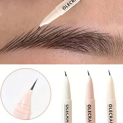 Ultra-Fine Angled Eyebrow Pencil, 0.01mm Ultra-Fine Pen Tip, Focus Curved Tip Eyeliner Pen For Lower Lashes And Corners Of Eyes, Long-Lasting Waterproof Brow Makeup, Easy-To-Use For Beginners With 18-Degree Tilted Tip