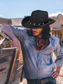 1 Set (Including Hat + Glasses + Scarf) Unisex Cowboy Hat, Suitable For Costume Parties, Includes Cowboy Hat With Buckle, Felt Hat, Funny Party Hat, Cowboy Accessories, 3 Bandanas, Suitable For Adult Cowboy/Western Costume Parties