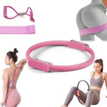 Kit de Pilates en Casa 3 PCS - Incluir Aro de Pilates 3D Mango Antideslizante,Bandas de Resistencia Elastica y Cuerda Yoga 8 Formas, para Fortalece Músculos Centrales y Suelo Pelvico - rosa - Ver 4