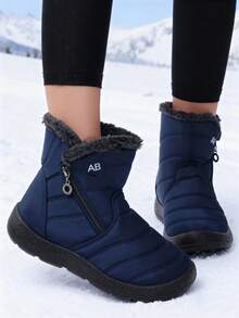 Bottes de neige épaisses et courtes pour femmes, bottes d'hiver chaudes et moelleuses à bout rond, grande taille, avec fermeture éclair latérale, bottes noires pour l'extérieur, tailles 36-44 - Bleu azur - Voir 3