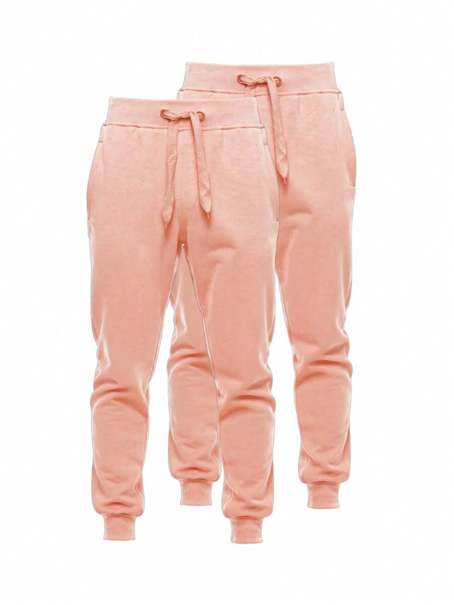 2er-Set Herren Baumwoll-Sweatpants mit elastischem Bund und Kordelzug, bequeme Sweatpants für den Alltag, weiches Material, schmale Passform, perfekt für Training, Fitness und zum Entspannen zu Hause - Pink - Übersicht 1
