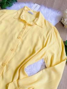Women's Solid Button-Down Shirt CasualSP035 - Yellow - View 4