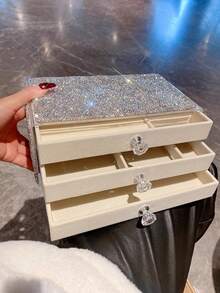 Hộp đựng trang sức 3 tầng - Có hai kiểu dáng: sang trọng đính đá và tối giản trong suốt, thiết kế dạng ngăn kéo để đựng bông tai/nhẫn/dây chuyền, món quà lý tưởng cho sinh nhật/kỷ niệm/Ngày của Mẹ/Ngày Valentine, quà tặng cho nữ, quà Giáng sinh, trang trí phòng. - Nhiều màu - Xem 4